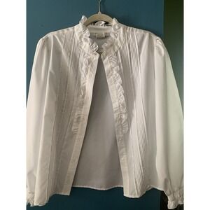 Vicki Wayne's Womens 10 Petite Vintage‎ White Blouse Granny Cottage